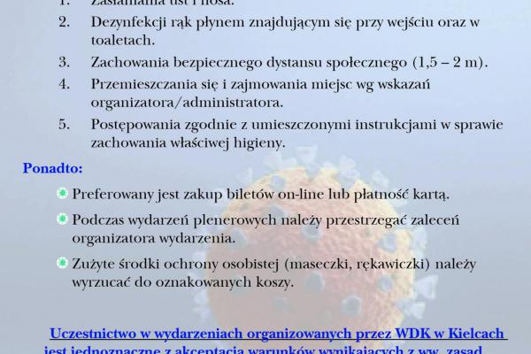 Zasady uczestnictwa w imprezach i wydarzeniach w WDK - w czasie trwania epidemii