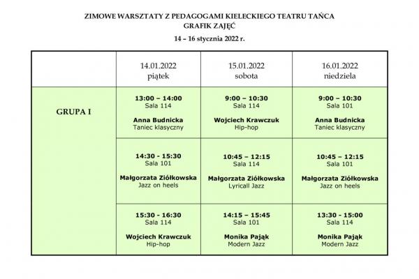 Harmonogram zimowych warsztatów z pedagogami KTT. - Fot.: KTT