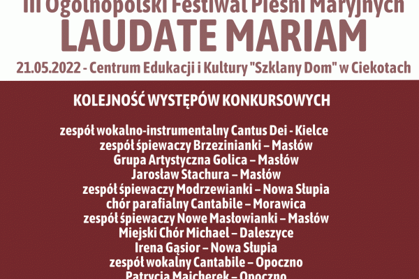 W sobotę w Ciekotach odbędzie się Festiwal LAUDATE MARIAM