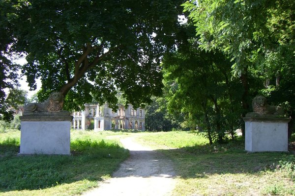 Pałac rodziny Karskich we Włostowie - Od strony wschodniej strzegą pałacu kamienne lwy. Fot. E.Ruszkowska